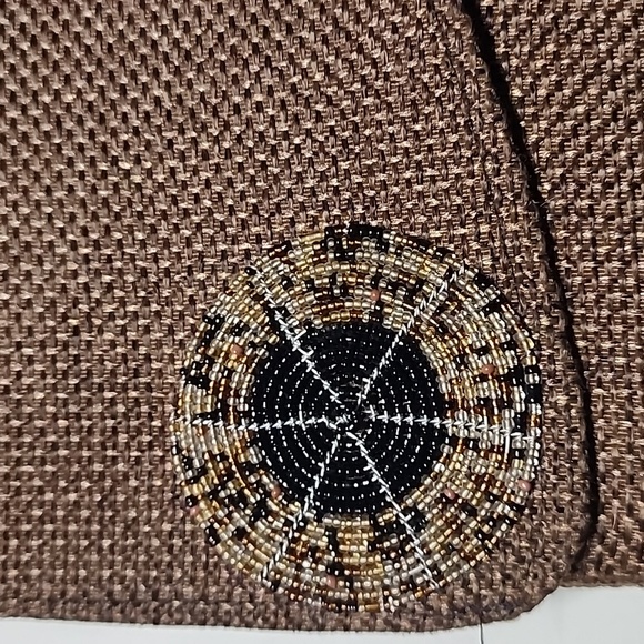 Beaded Maasai Fabric and Jute Crossbody Purse Brown Large - Picture 3 of 5